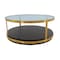 Armen Living Hattie Glass Top and Walnut Wood Coffee Table with Brushed Gold Frame LCOPCOBRGLD - alternate 2